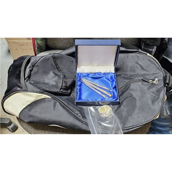 (3) Pens, Toonies, Tokens, Dufflebag