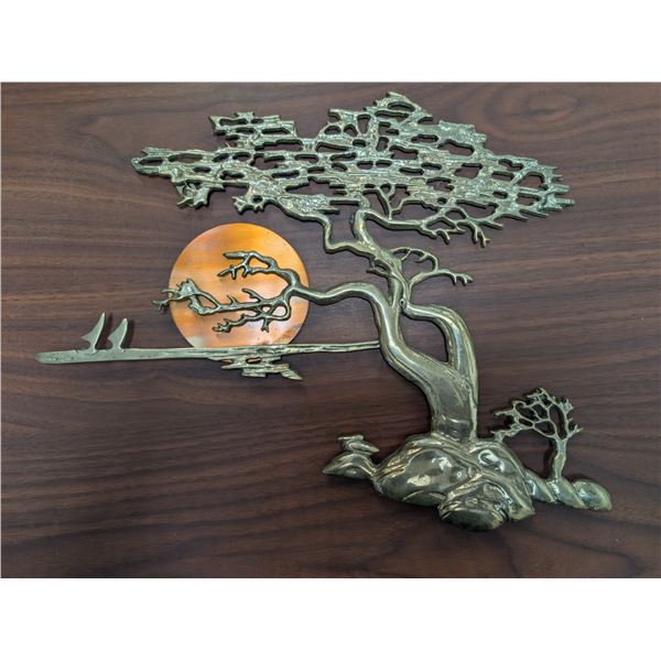Brass and Copper Wall Hanging Traditional Japanese Tree Print