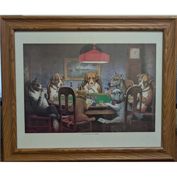 Dog Poker Painting Framed "A Friend in Need"