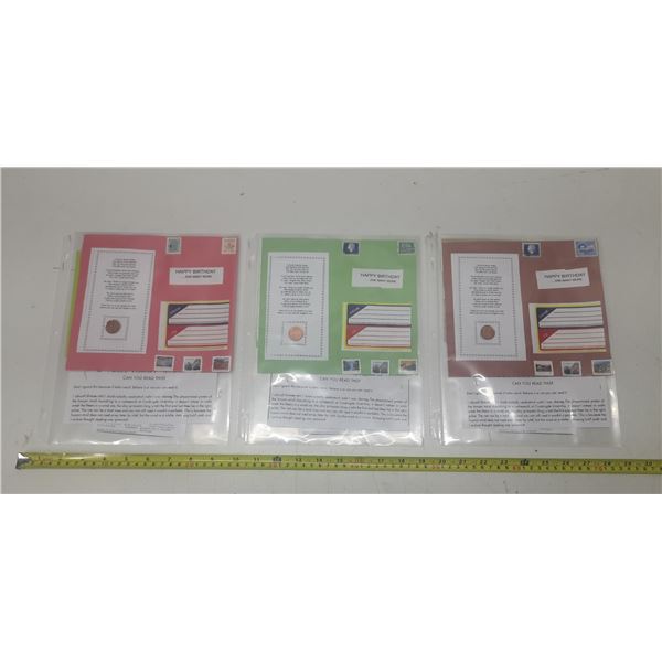 Lot of Greeting Cards with Penny and Stamps.