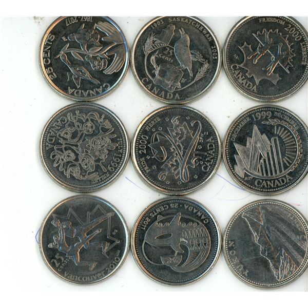 (9) 25 Cent Canadian Special/Commemorative Coins