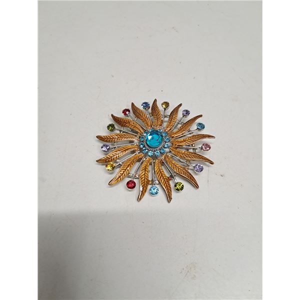Multi Colour Stone Brooch Flower Large.