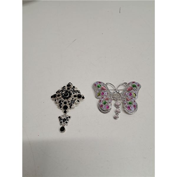 (2) Multi color stone brooches butterfly