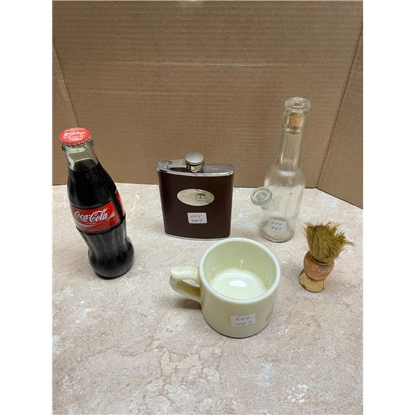 Old Spice Shaving Mug and Wooden Shaving Brush, Wiser's Liquor Decanter, Coca Cola, Heinz 281 Bottle