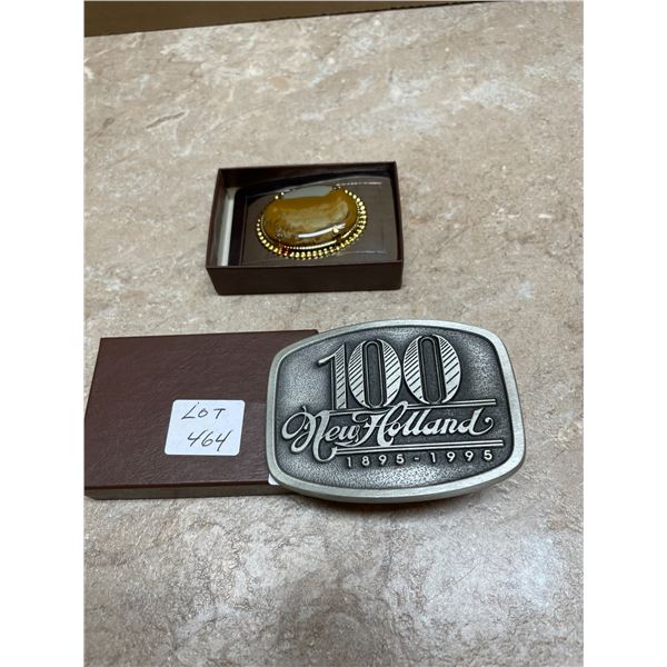 100 New Holland 1895 - 1995 Belt Buckle,  Gold Plated Brown Stone Belt Buckle