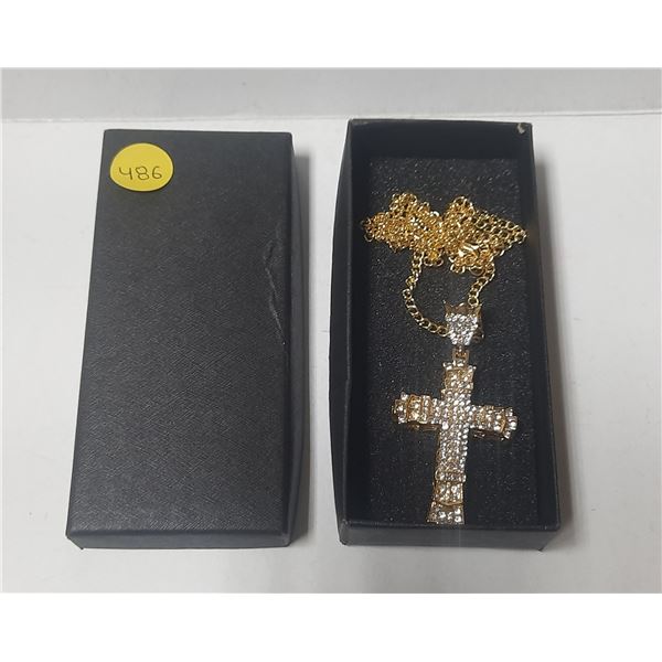 Gold Colour Cross Jesus Pendant Necklace.