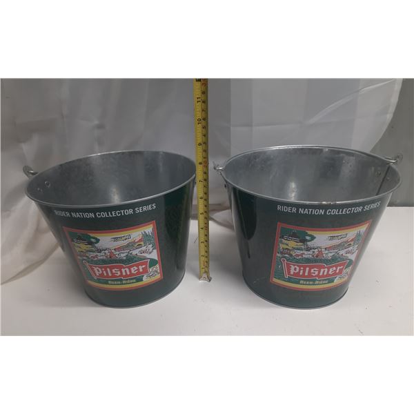 (2) Molson Old Style Pilsner "Rider Nation Collector Series" Beer Pail or Bucket.