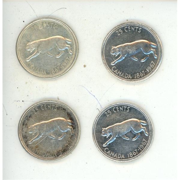 (4) 1967 Canada Silver 25 Cents Cents.