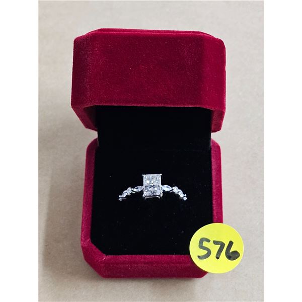 #576-1.50 CT GRA CERTIFIED RADIANT CUT MOISSANITE STONE VVS D COLOR WITH 4 MARQUISE SHAPED CUBIC ZIR