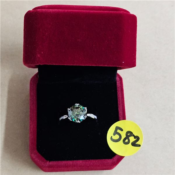 #582-3.00 CT GRA CERTIFIED ROUND BRILLIANT CUT MOISSANITE STONE VVS VIVID BLUISH GREEN COLOR WITH 12