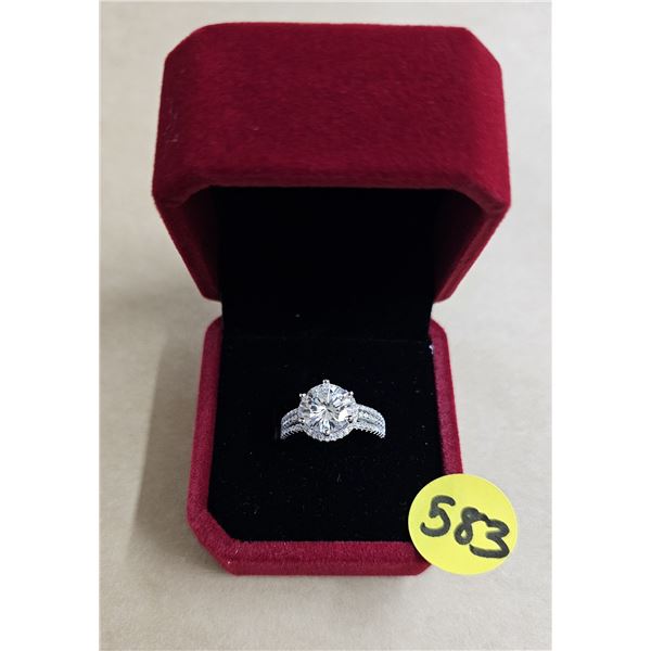 #583-3.00 CT GRA CERTIFIED ROUND BRILLIANT CUT MOISSANITE STONE VVS D COLOR WITH 74 ROUND BRILLIANT 