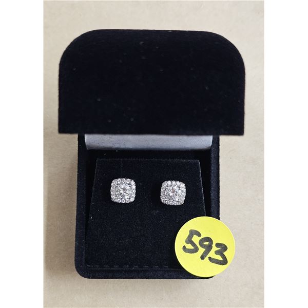 #593-1.00 CT GRA CERTIFIED ROUND BRILLIANT CUT MOISSANITE STONES VVS LIGHT BLUE COLOR WITH 32 ROUND 