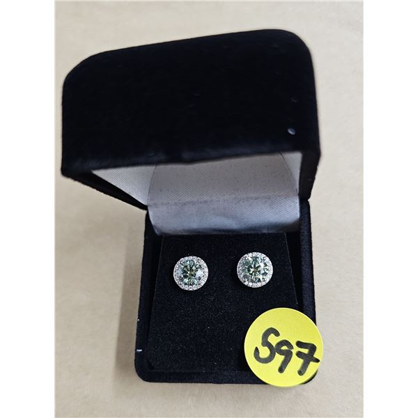 #597-2.00 CT GRA CERTIFIED ROUND BRILLIANT CUT MOISSANITE STONES VVS GREENISH BLUE COLOR WITH 44 ROU