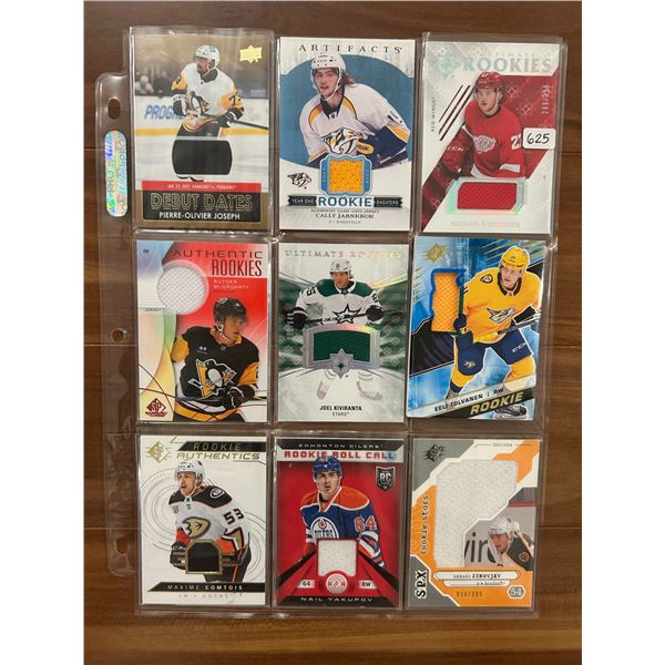 Rookie Jersey Cards - 1 Sheet (9 Hockey Cards)