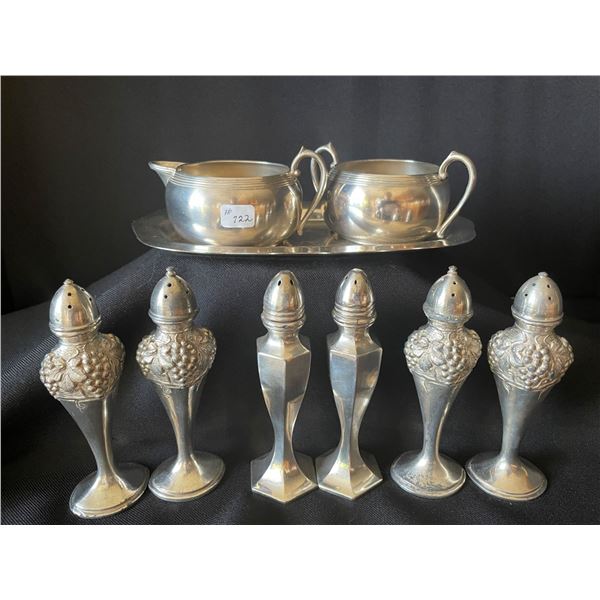 LOT # 722........9 Pcs. Antique Silver (Marked) Wm. A Rogers. Salt/Pepper Shakers, Cream/Sugar Set w
