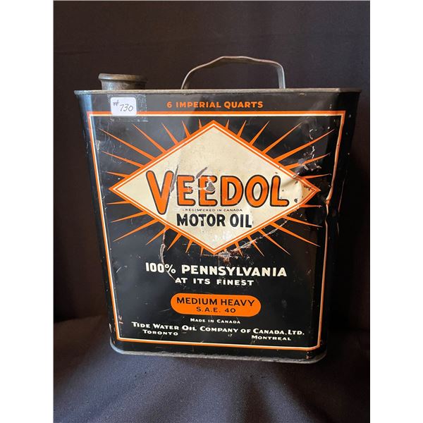 LOT # 730....1 1/2 Gallon Veedol Motor Oil Can