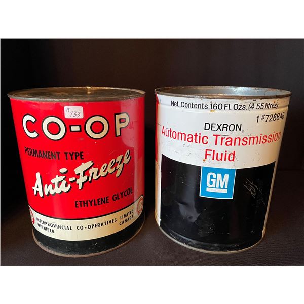LOT # 733...1 Gallon Coop Antifreeze Can & 1 Gallon GM Auto Transmission Oil Can