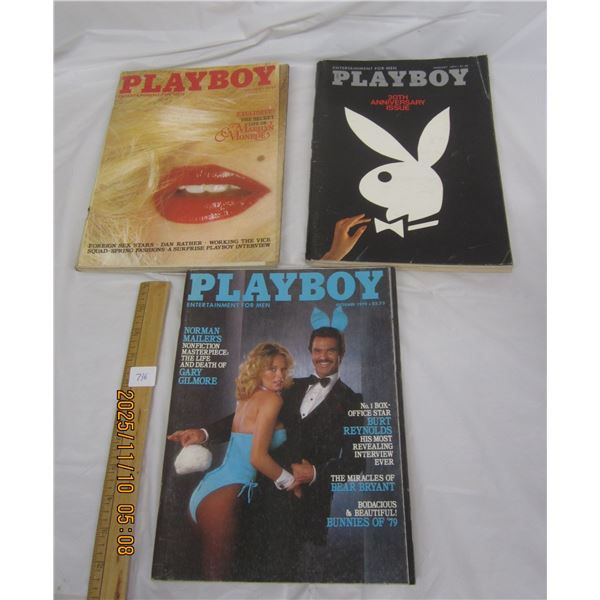 736. 3 Vintage 1970's Playboys Magazines Burt Reynolds