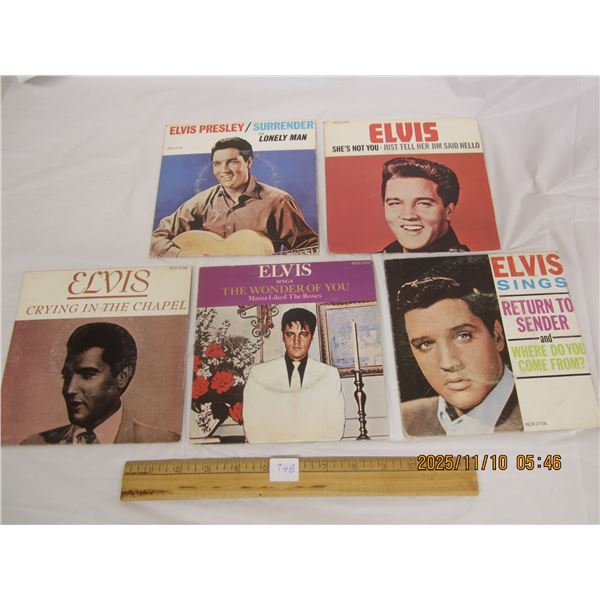 748. Vintage Elvis Presley 45 RPM Records with Picture Sleeves Lot of 5 Good Condition