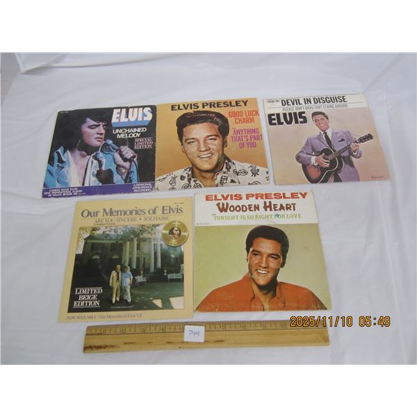 749. Lot of 5 Vintage Elvis Presley 45 RPM Records with Picture Sleeves Good Condition