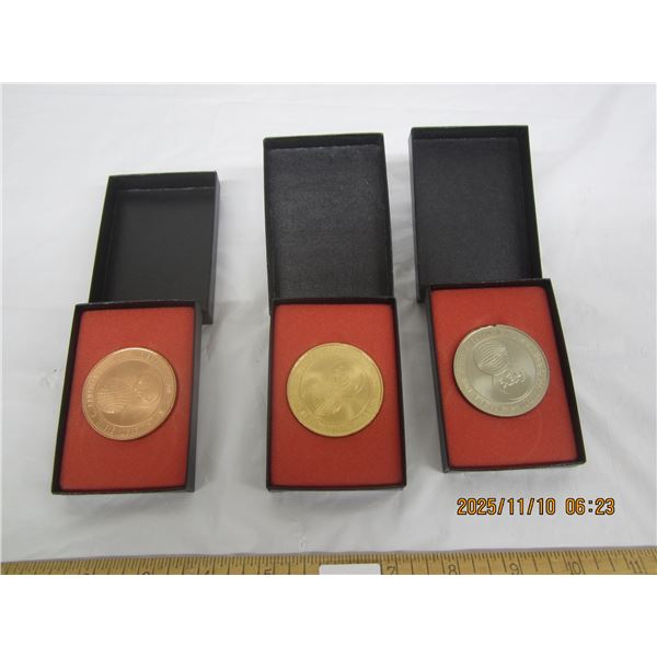 754. LOT OF 3 Vintage Hockey Medals with Display Boxes