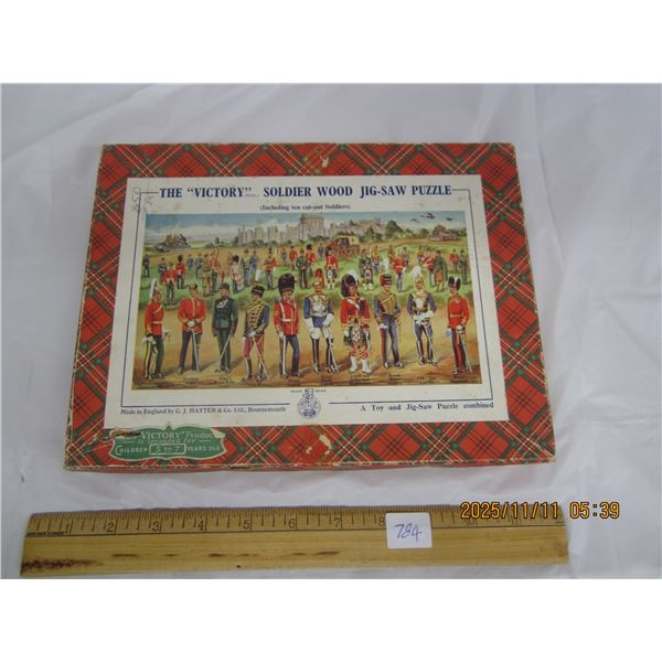 784. Antique The. Victory Soldiers Wood Jig Saw Puzzle with Original Box