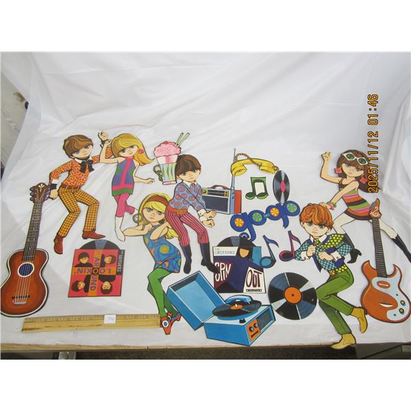 794. 1960's Kid's Bedroom Wall Decor Paper Cutout in Good Condition Figures are About 14 inches Tall