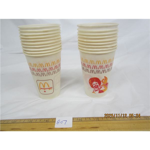 807. Lot of 19 1980's McDonalds Wax Disposable Cups