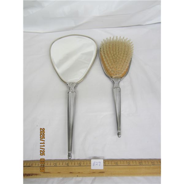 827.Antque Brush and Mirror Set