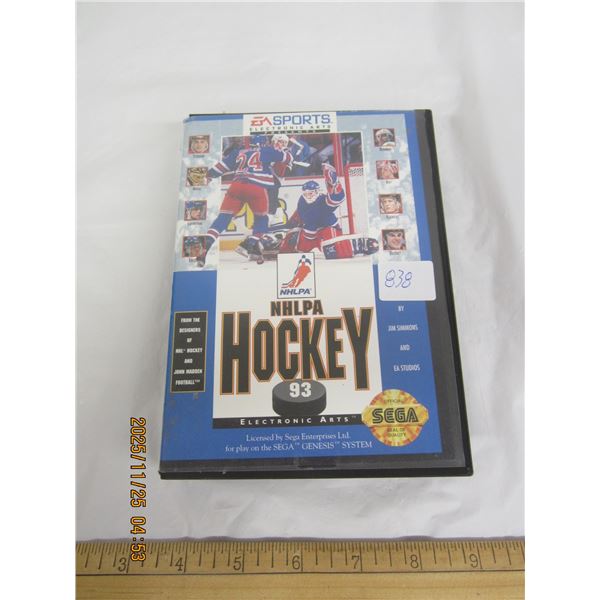 838. Sega Genesis 1993 Hockey Cartridge Instructions and Case