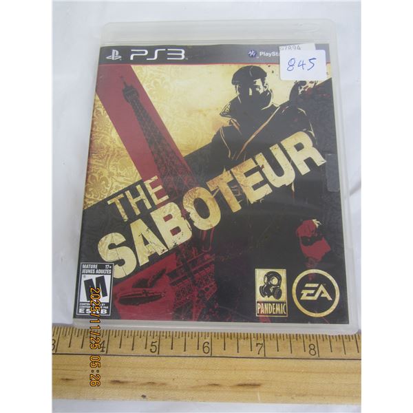 845. Sony PlayStation PS3 The Saboteur Game with Booklet CD in Good Condition