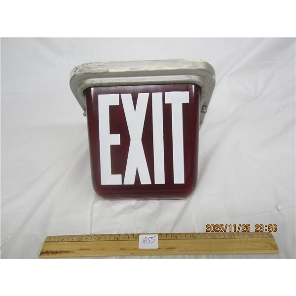 855. Antique Red Exit Glass Light Fixture with Casing Ready for a Retro Fit