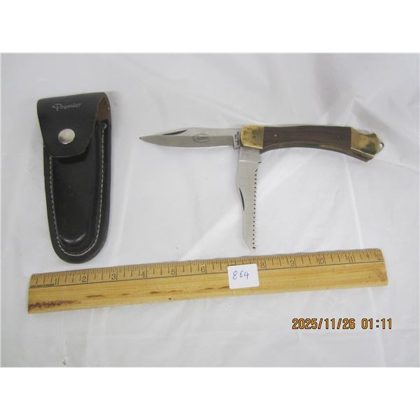 864. Premier Double Locking Knife with a Leather Sheath