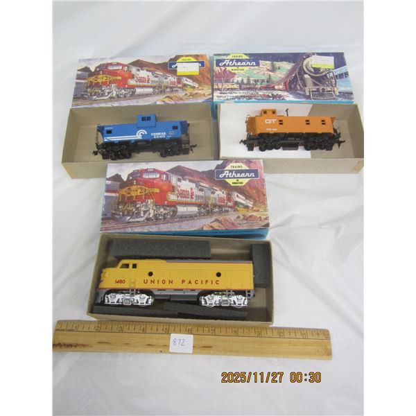 872. New Old Stock Athearn HO Cars 2 Cabooses and One Power Engine