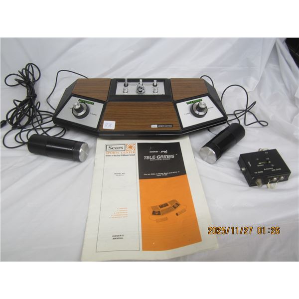 876. 1970's Sears Sport Center Tele Games Electronic Studio Game Consul with Controllers and Instruc