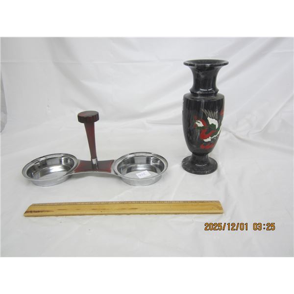 922. Lot of 2 Mid Century Moden Pieces Serving Tray and Vase