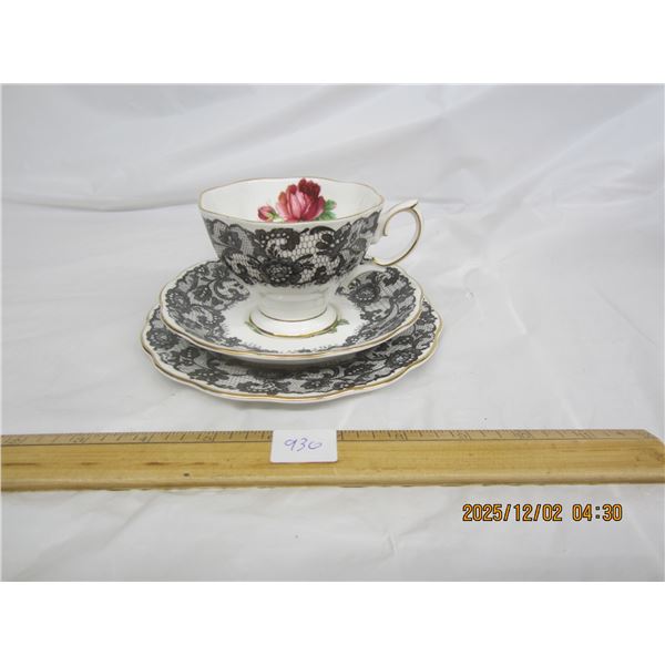 930. Rare Royal Albert Senorita Cup, Saucer and Sandwich Plate Mint No Cracks or Chips