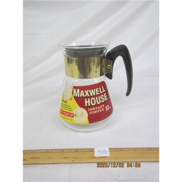 934. Vintage New Old Stock Maxwell House Coffee Pot with the Original Paper Label