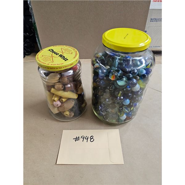 Large Jar of Marbles, Jar of Wooden Pieces