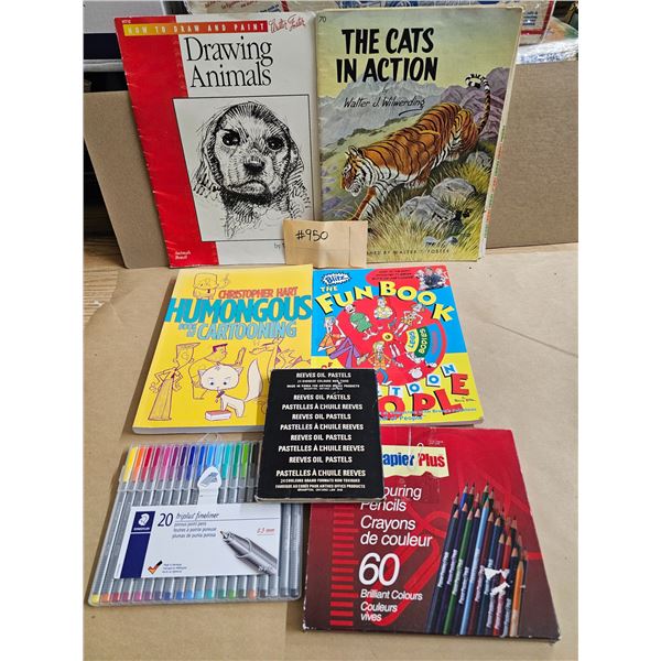 Assorted Art Books, Pastels, Coloured Pencils, Fine Liners