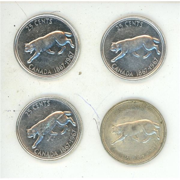(4) 1967 Canada Silver 25 Cents.