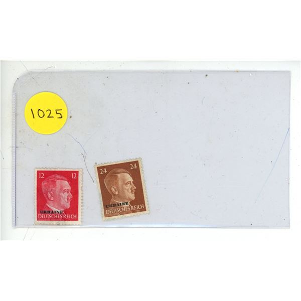 Set of 2 Nazi German stamps depicting Adolf Hitler that were issued for the German occupation of Ukr