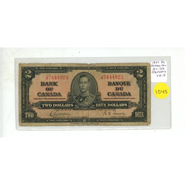 1937 $2. Gordon-Towers signatures. J/B Prefix. BC-22b. VG8.