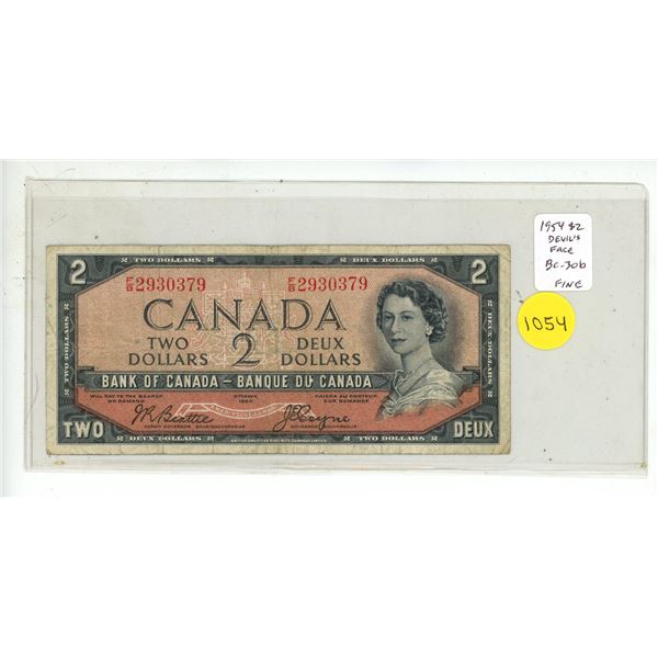 1954 Devil’s Face $2. Beattie-Coyne signatures. F/B Prefix. BC-30b. Fine-12.