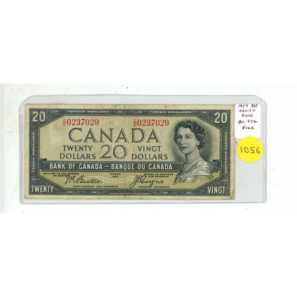 1954 Devil’s Face $20. Beattie-Coyne signatures. E/E Prefix. BC-33b. Fine-12.