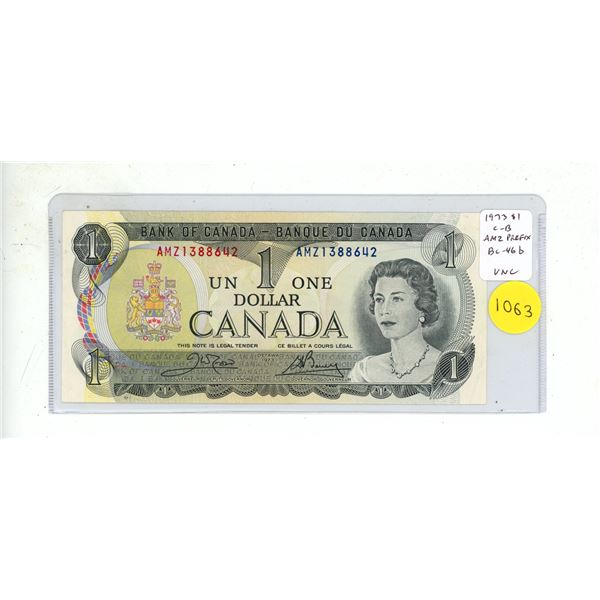 1973 $1. Crow-Bouey signatures. AMZ Prefix. BC-46b. Uncirculated.