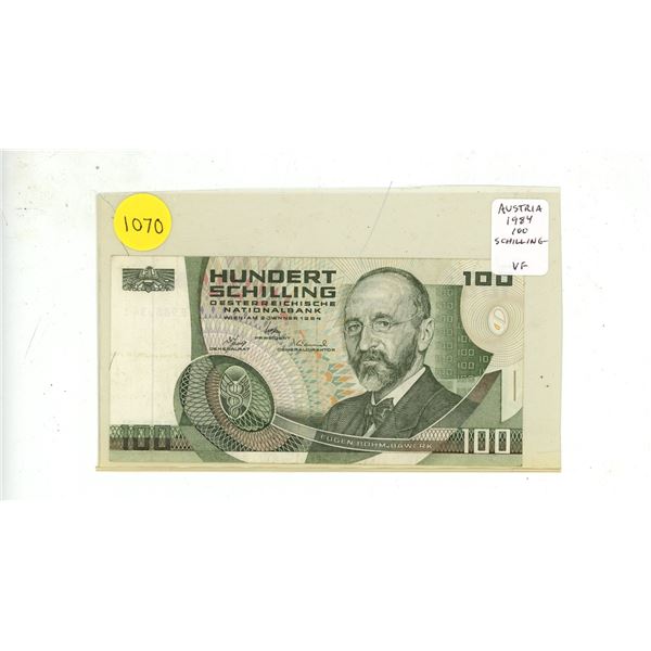 Austria. 1984 100 Schilling. High Denomination note. VF.