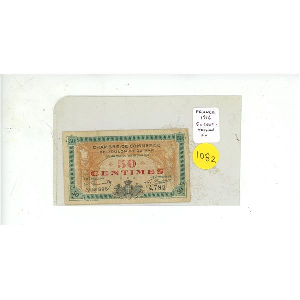 France. Chamber of Commerce of Toulon. 1916 50 Centimes. Issued by the local government because of a