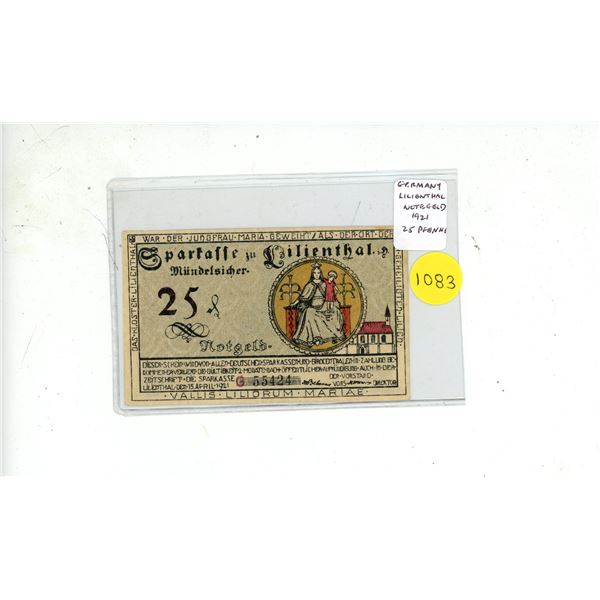 Germany. 1921 25 Pfennig Notgeld from Lilienthal. Issued by the local government because of a shorta