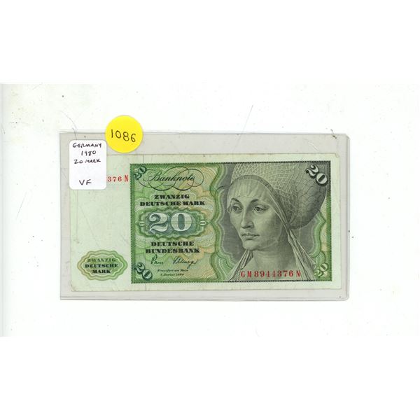 Germany – Federal. 1980 20 Mark. VF.